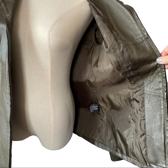 East 5th dark green full  front zip genuine leather jacket with pockets - Picture 10 of 13